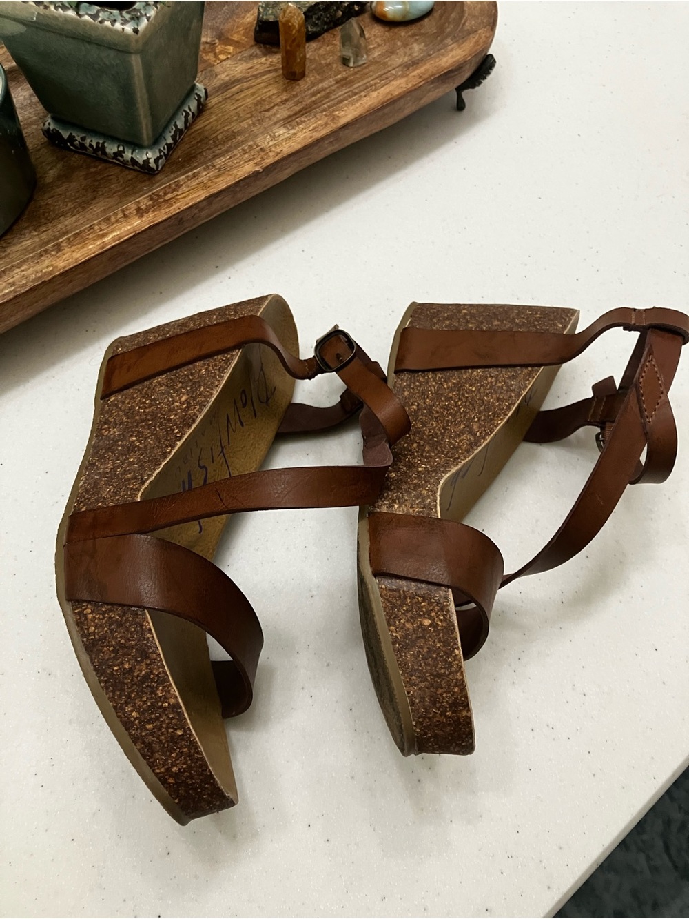 Blowfish Malibu Brown Platform Wedge Sandals Size 8 Boho Ankle Strap Cork Look - Picture 4 of 12